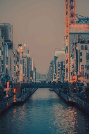 Neon Light Over River Flow